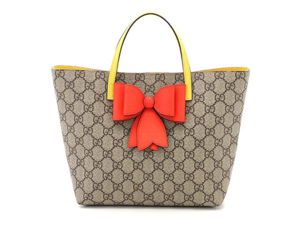 Gucci Bag Handbag Bow Tote GG Supreme Canvas Calfskin